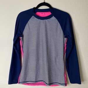 Gap sun shirt rash guard large blue pink stripes EUC